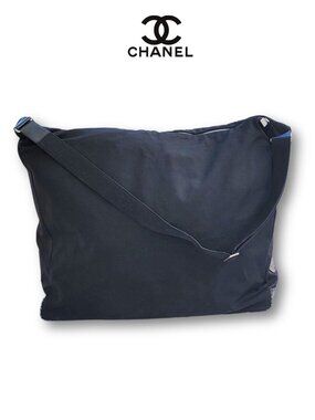 CHANEL Sports Line Large Black Wool Felt Tote Messenger Bag. Authentic. Vintage.